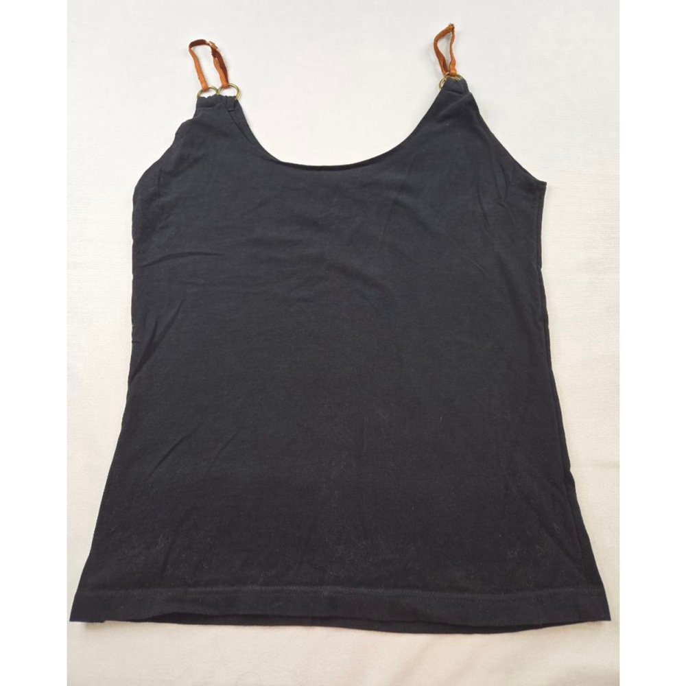 Women's awaken Black Tank Top with Brown Straps, Size L